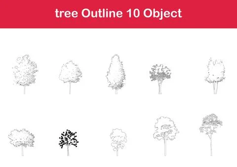 Tree line drawing, Side view, graphics trees elements single object outline イラスト素材