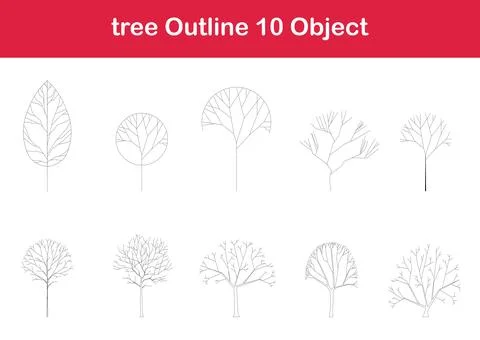 Tree line drawing, Side view, graphics Stock Illustration