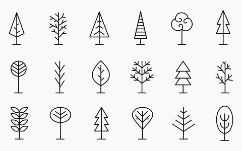 Tree Line Icon Set. Vector Logo Shapes Collection Illustrazione stock
