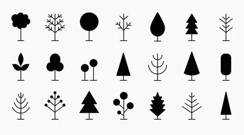 Tree Line Icon Set. Vector Logo Shapes Collection Stock Illustration