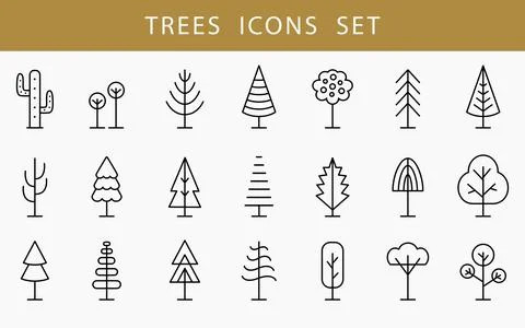 Tree Line Icon Set. Vector Logo Shapes Collection イラスト素材