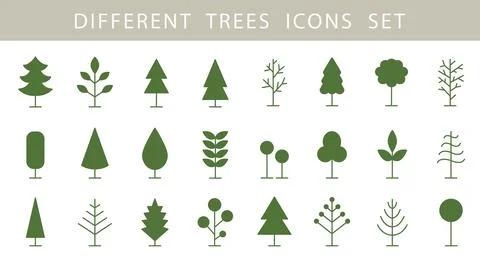 Tree Line Icon Set. Vector Logo Shapes Collection Illustrazione stock