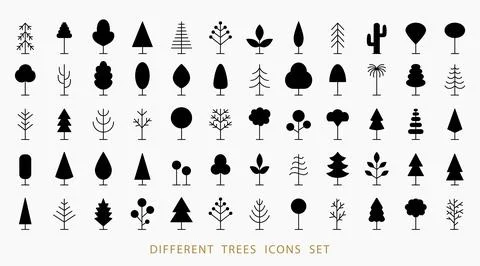 Tree Line Icon Set. Vector Logo Shapes Collection Stock Illustration