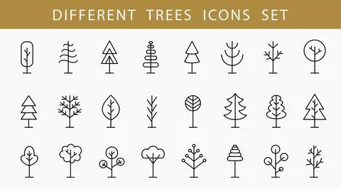 Tree Line Icon Set. Vector Logo Shapes Collection Stock Illustration