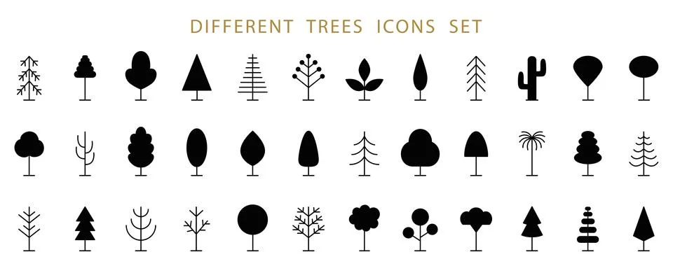 Tree Line Icon Set. Vector Logo Shapes Collection Stock Illustration