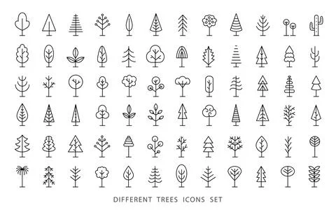 Tree Line Icon Set. Vector Logo Shapes Collection Stock Illustration