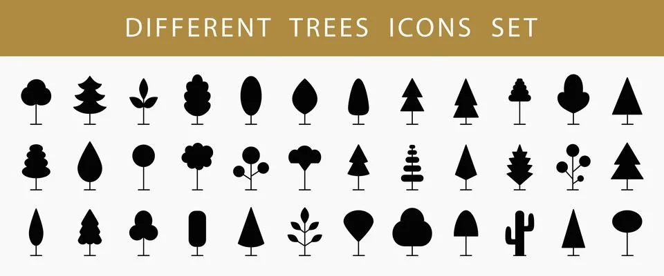 Tree Line Icon Set. Vector Logo Shapes Collection Stock Illustration