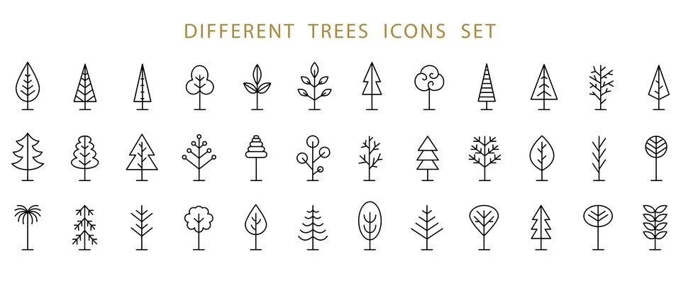 Tree Line Icon Set. Vector Logo Shapes Collection Stock Illustration