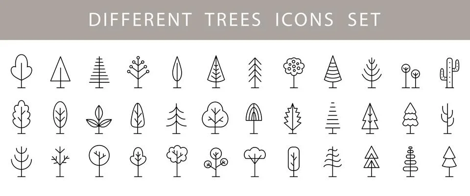 Tree Line Icon Set. Vector Logo Shapes Collection Stock Illustration
