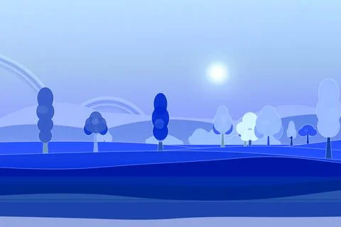 Tree-lined field backdrop with, and horizon haze Stock Illustration