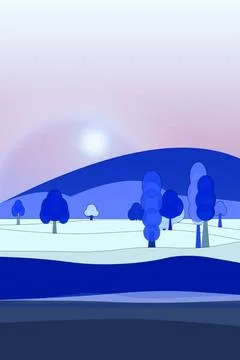 Tree-lined field backdrop with, and top mist Stock Illustration