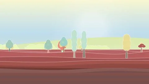 Tree-lined field backdrop backdrop with, mixed woodland trees, and horizon haze Stock Illustration