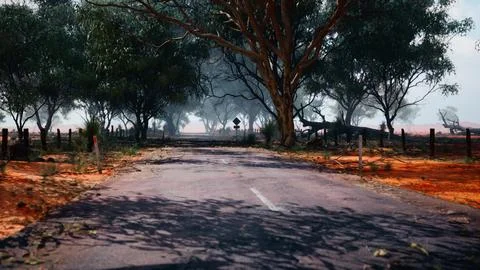 Tree-lined road, inviting you to take a peaceful journey through nature Stock Illustration