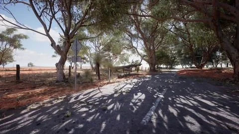 A tree-lined street with a sign in the foreground Stock Illustration