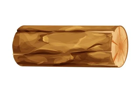 Tree log, wood, forest trunk in cartoon style isolated on white background Stock Illustration