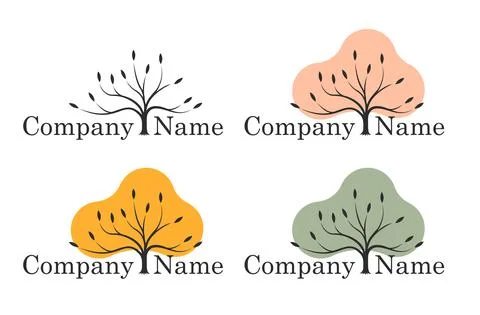 Tree logo in 4 variants: winter, spring, summer, autumn. Flat style. Vector. Stock-Illustration