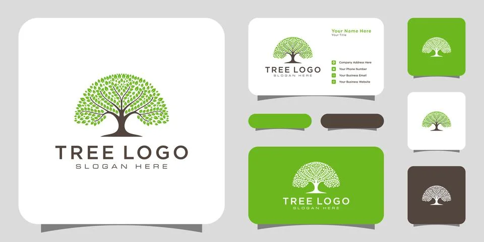 Tree logo design elements. green garden logo template and business card Stock Illustration