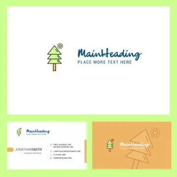 Tree Logo design with Tagline &amp; Front and Back Busienss Card Template. Vector Stock Illustration