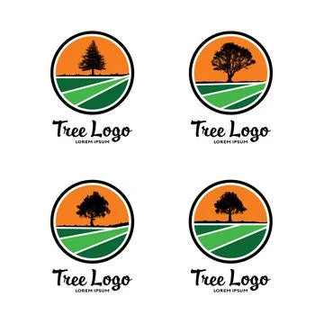 Tree Logo Design Vector Set Stock Illustration