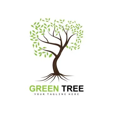 Tree Logo, Green Trees And Wood Design, Forest Illustration, Trees Kids Games Illustrazione stock