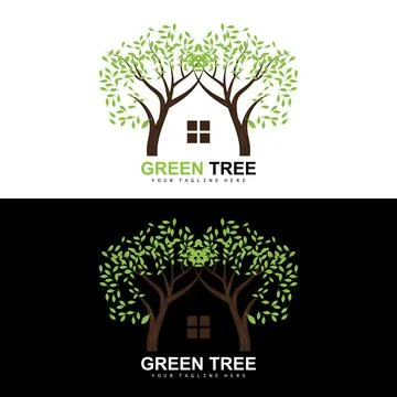 Tree Logo, Green Trees And Wood Design, Forest Illustration, Trees Kids Games Stock Illustration