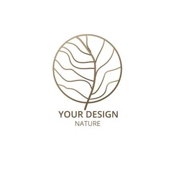 Tree logo template. Minimal linear icon. Wavy lines abstract emblem or badge  Stock Illustration