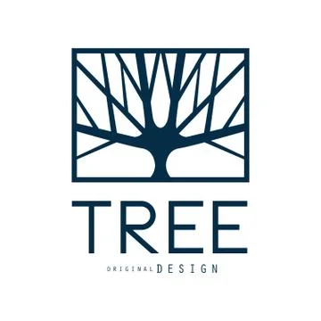Tree logo template original design, blue eco badge, abstract organic element Stock Illustration