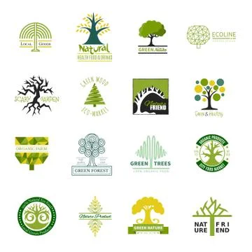 Tree logo vector treetops logotype of fir-tree or oak with natural leaves Ilustração Stock