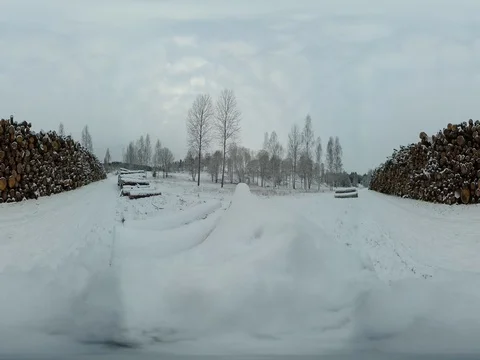 Tree Logs Covered in Snow Wintertime Sweden - 360 VR Stock Footage 83349482