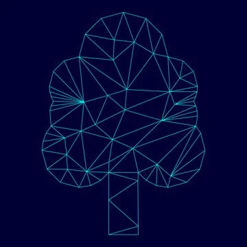 Tree in low poly triangulation triangulated polygonal electric cyan blue vi.. Stock Illustration