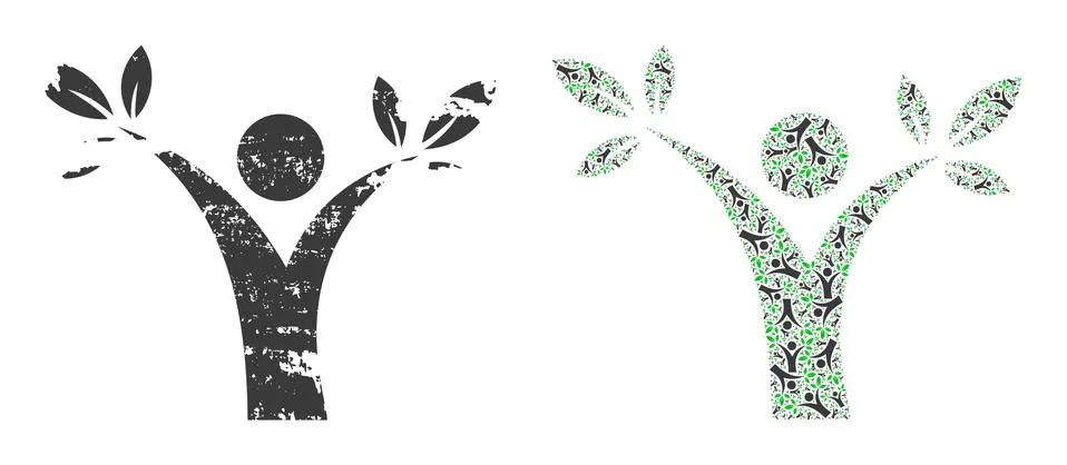 Tree Man Icon Recursion Mosaic and Grunge Textured Icon Illustrazione stock