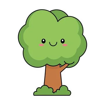 Tree mascot character with smiling face and green leaves vector illustratio.. Stock Illustration