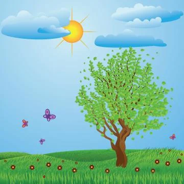 Tree on meadow Stock Illustration