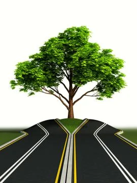 Tree in the middle of road Illustrazione stock