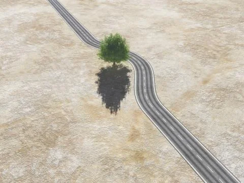 With a tree in the middle of the road Stock Illustration