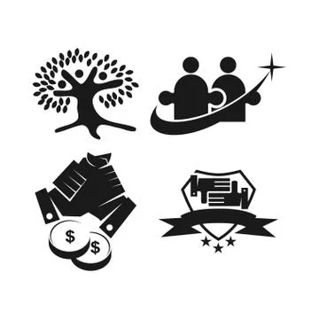 Tree money shield Commitment Teamwork Together Black Logo Stock Illustration