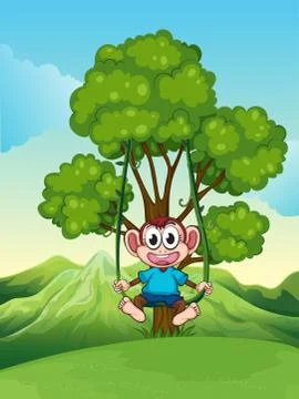 A tree with a monkey playing Illustrazione stock