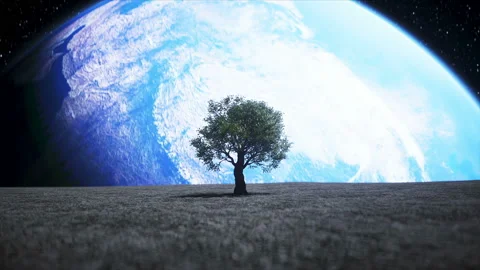 Tree on the moon in outer space. 3d rendering. Видео 132644128