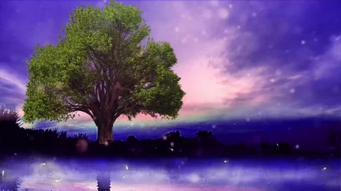 Tree with moving sky animated background... | Stock Video | Pond5
