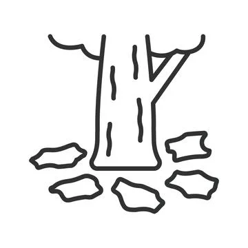 Tree mulching and soil care icon in line design Stock Illustration