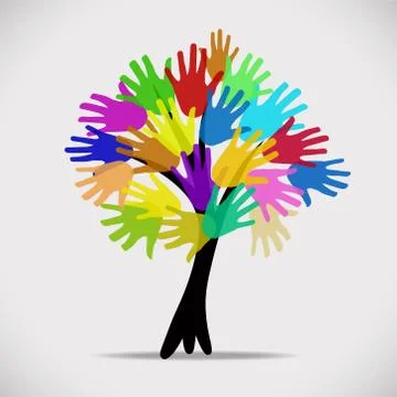 Tree with multicolor hands, stock vector logo illustration Stock Illustration