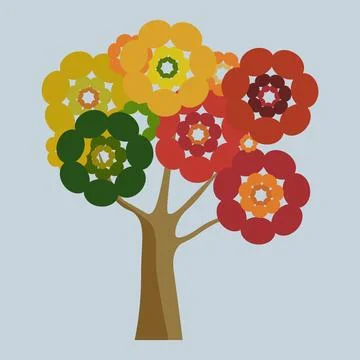 Tree with multicolored autumn leaves. Flat design, vector. Stock Illustration