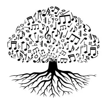 Tree with music note, music tree with flying musical notes, music sound Illustrazione stock