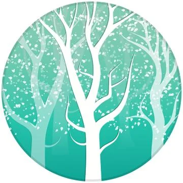 Tree nature in the winter leaves falling scatter snowy white background Illustrazione stock