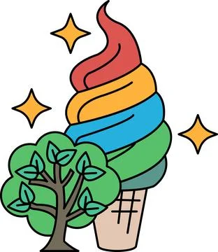 A tree is next to an ice cream cone Illustration