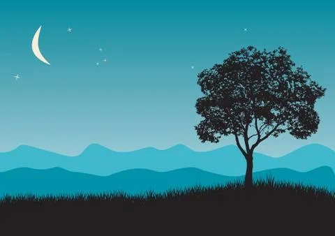Tree in night scene Stock Illustration