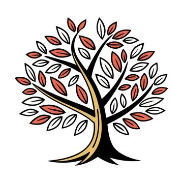 Tree with orange and white leaves on black branches Illustrazione stock