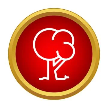 Tree outline icon on red circular button Stock Illustration
