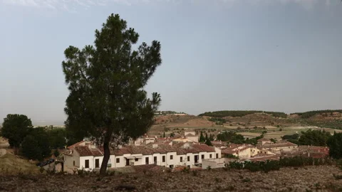 Tree Overlooking the the Town on Chinchon, Madrid, Spain. Stock Footage 249126706