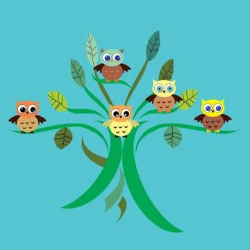 Tree with owls Stock Illustration